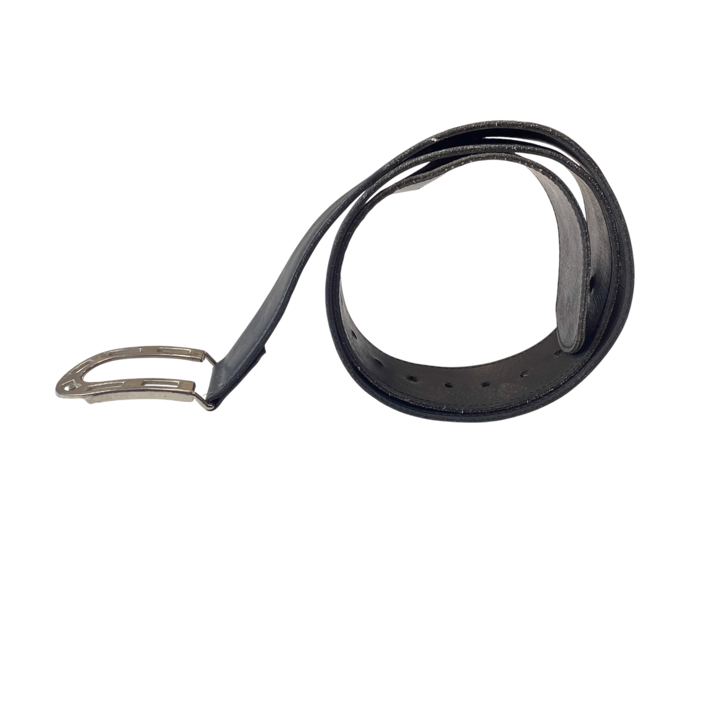 Mens Western Belt Black Leather Silver Horseshoe Buckle Casual Strap Size 43 in