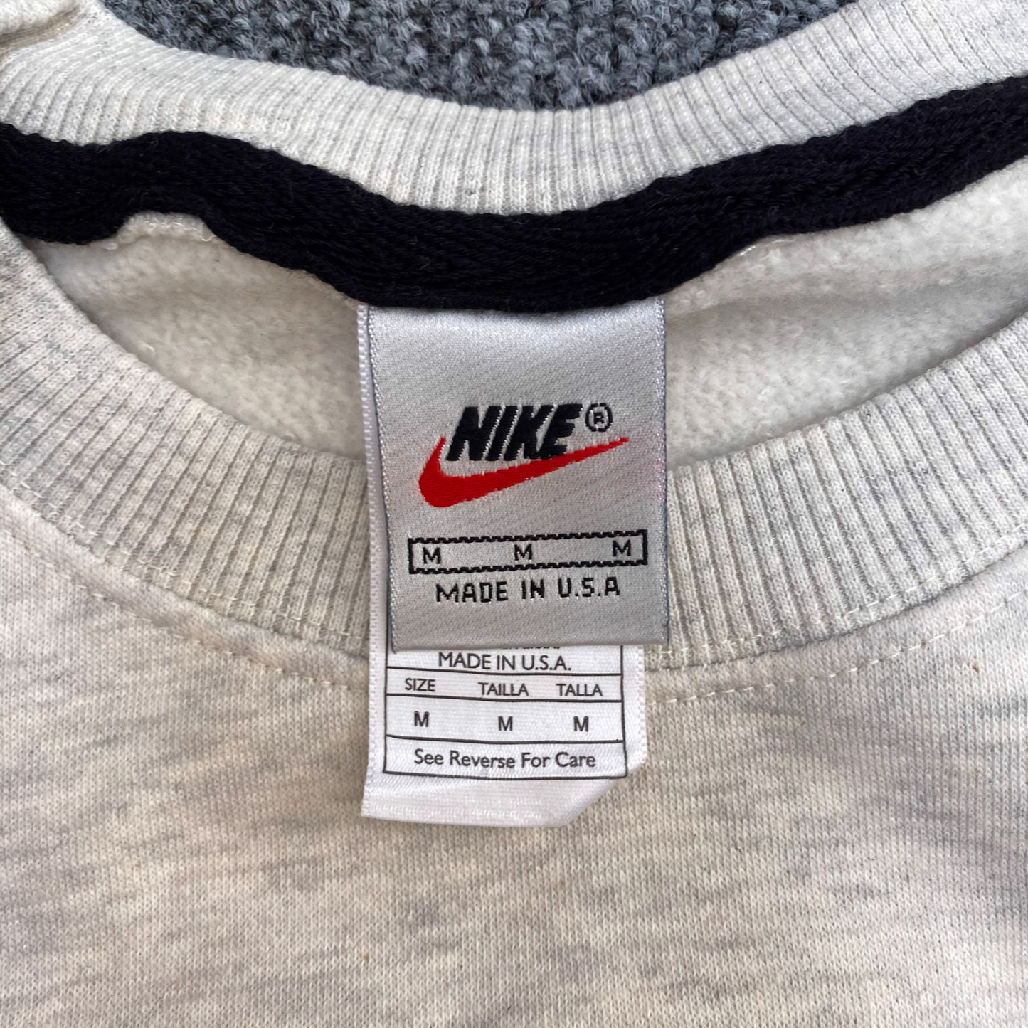 Nike Reworked Sweatshirt Mens M Grey Heather Embroidered Spellout Logo Crew Neck