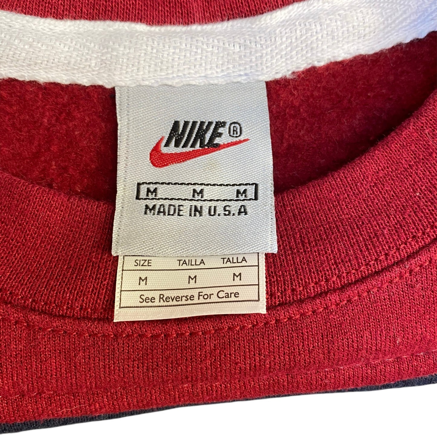 Nike Reworked Sweatshirt Mens M Navy Red Embroidered Spellout Logo Vintage Y2K