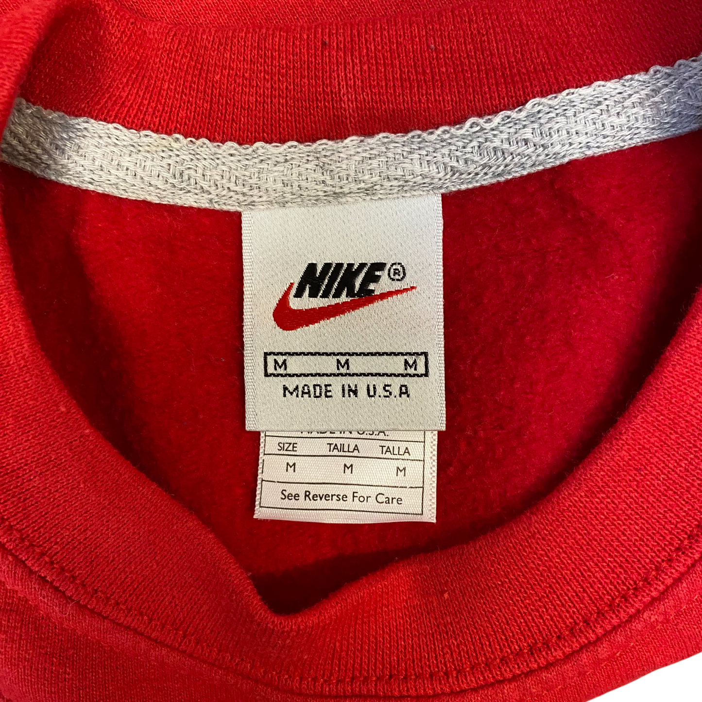 Nike Reworked Sweatshirt Mens Medium Red Grey Embroidered Spellout Logo Vtg Y2K