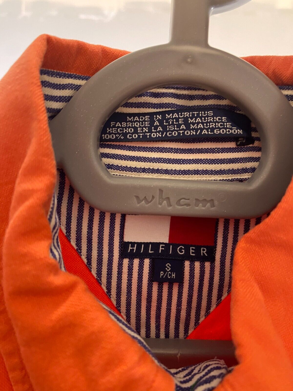 Tommy Hilfiger Shirt Mens Small Orange Cotton Short Sleeve Casual Button Down