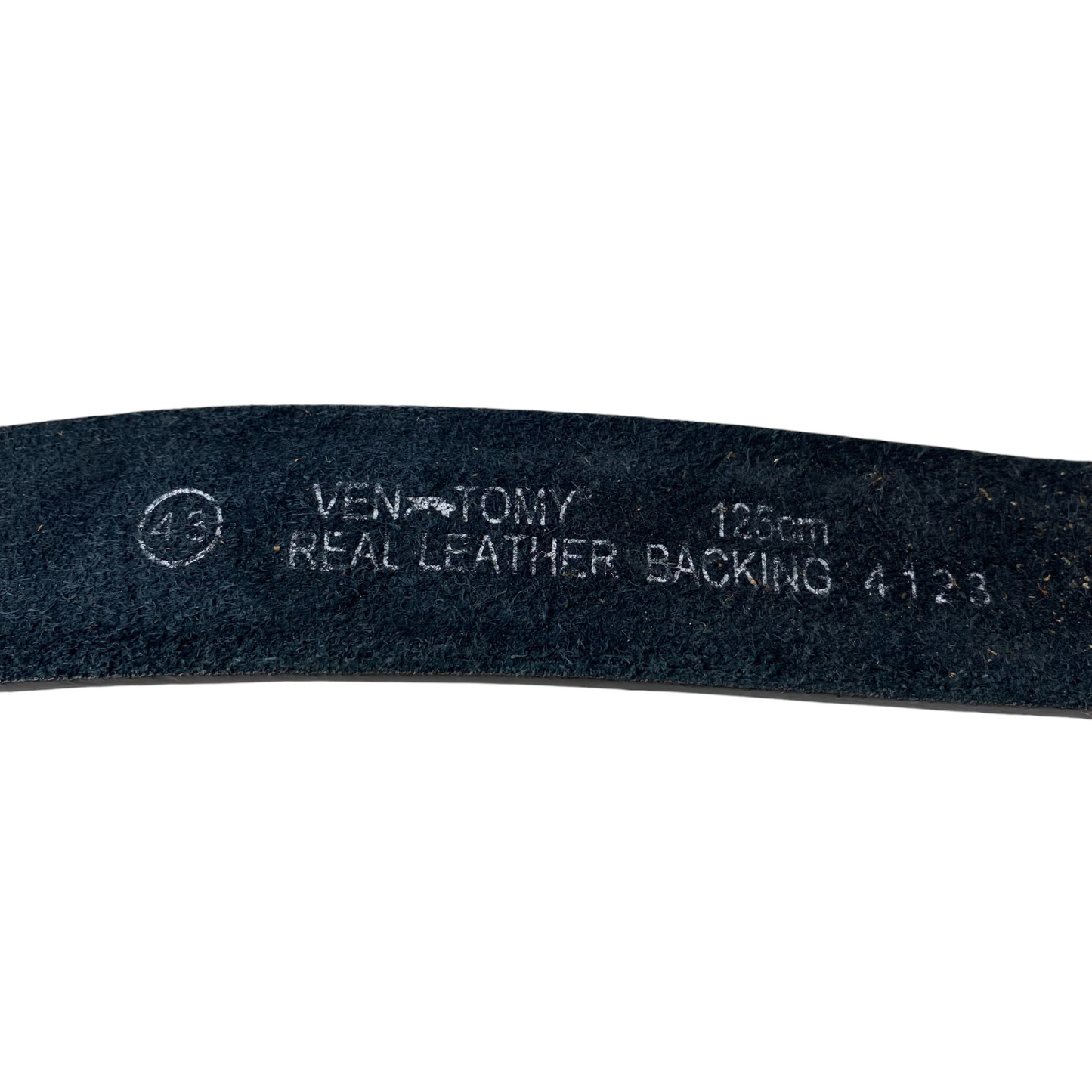 VEN-TOMY Waist Belt Mens Black Real Leather Adjustable Silver Buckle Size 43 in