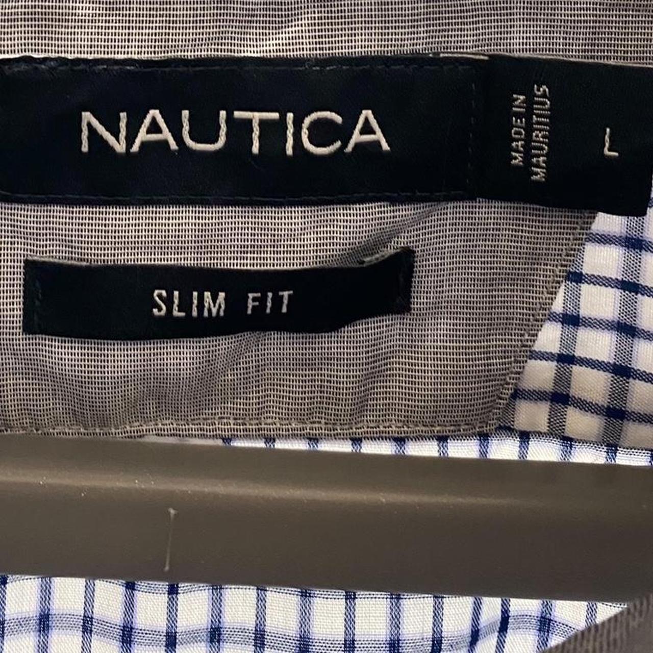 Nautica Shirt Mens Large Blue Check Collared Button Down Slim Fit
