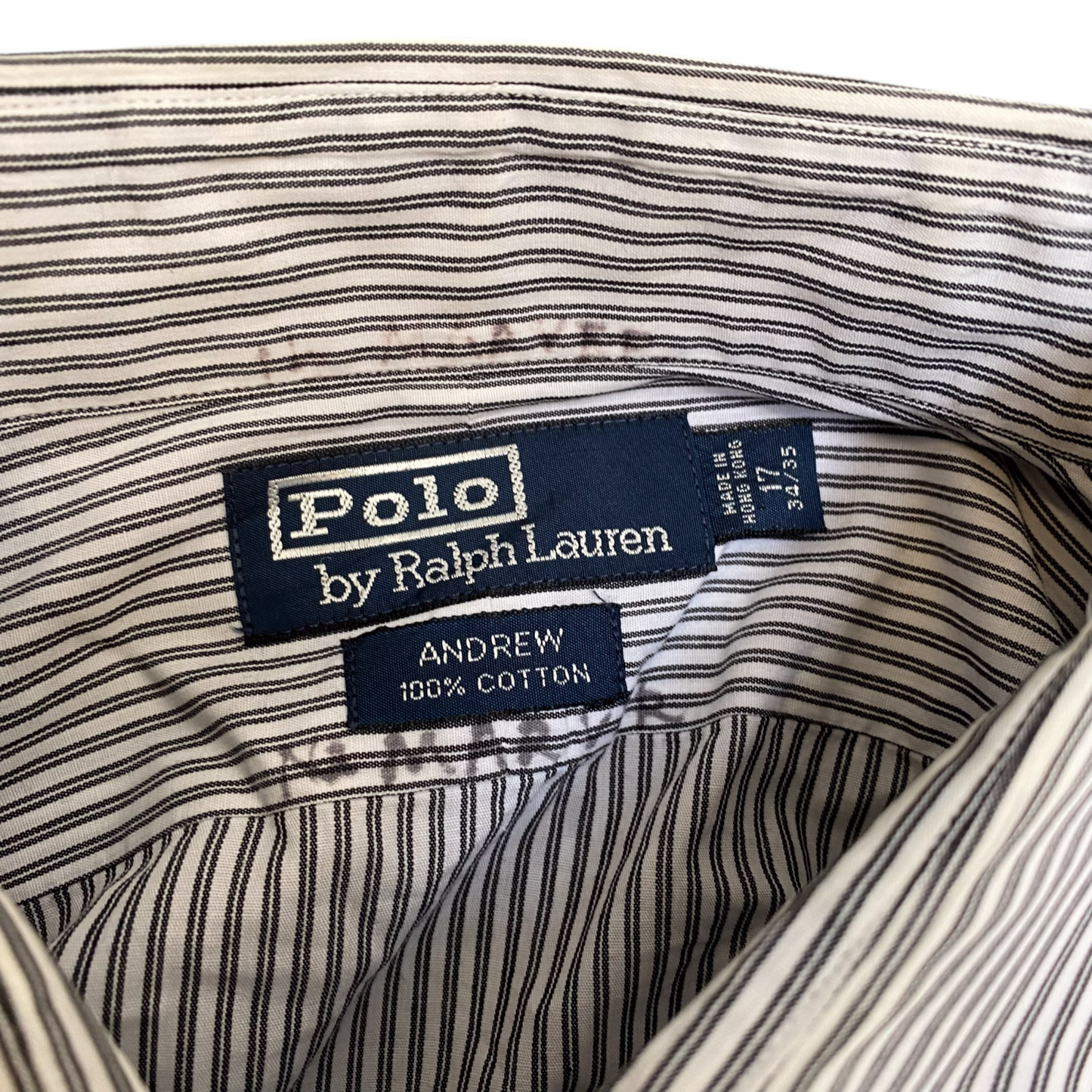 Ralph Lauren Formal Shirt Mens L Black White Stripe Cotton Long Sleeve Collared