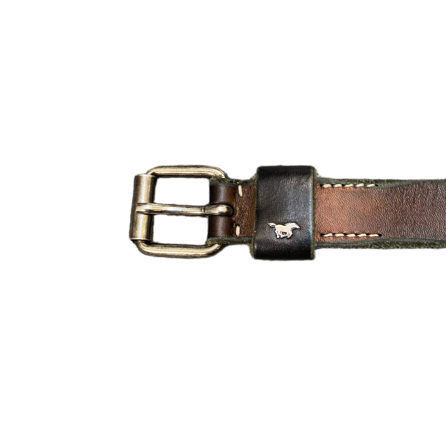 Mustang Jeans Waist Belt Mens Black Leather Silver Pin Roller Buckle 35 Inches