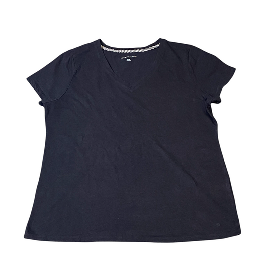 Tommy Hilfiger Tee Shirt Womens XL Black Solid Short Sleeve V Neck Pullover