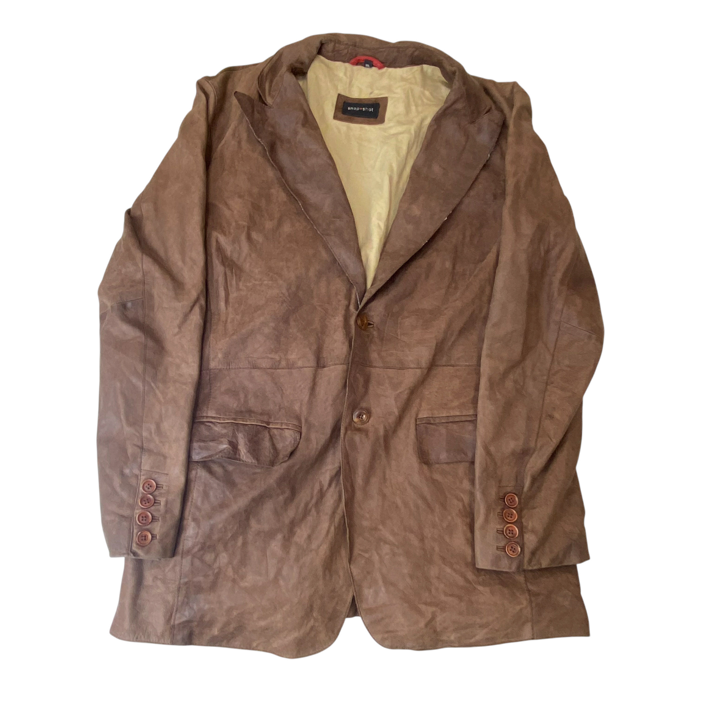 Snap Shot Blazer Jacket Men XXL Brown Leather Pocket Single Breasted Notch Lapel