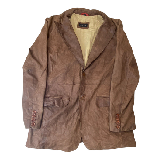 Snap Shot Blazer Jacket Men XXL Brown Leather Pocket Single Breasted Notch Lapel