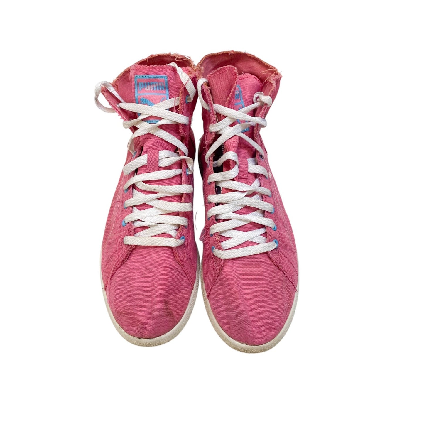 PUMA First Round Sneakers Women's UK 7.5 Safari Pink Canvas High Top Lace Up