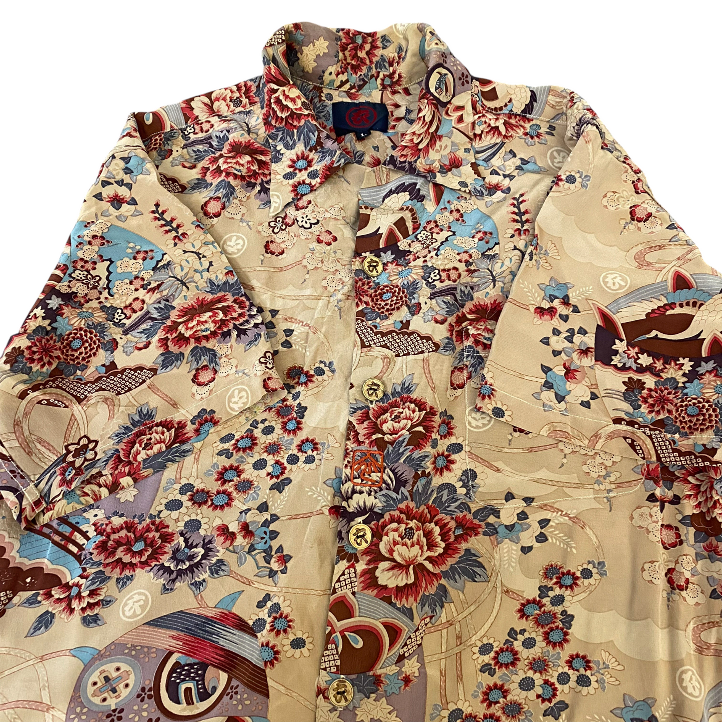 Womens Shirt Top L Multi Floral Casual Short Sleeve Collared Comfort Button Down