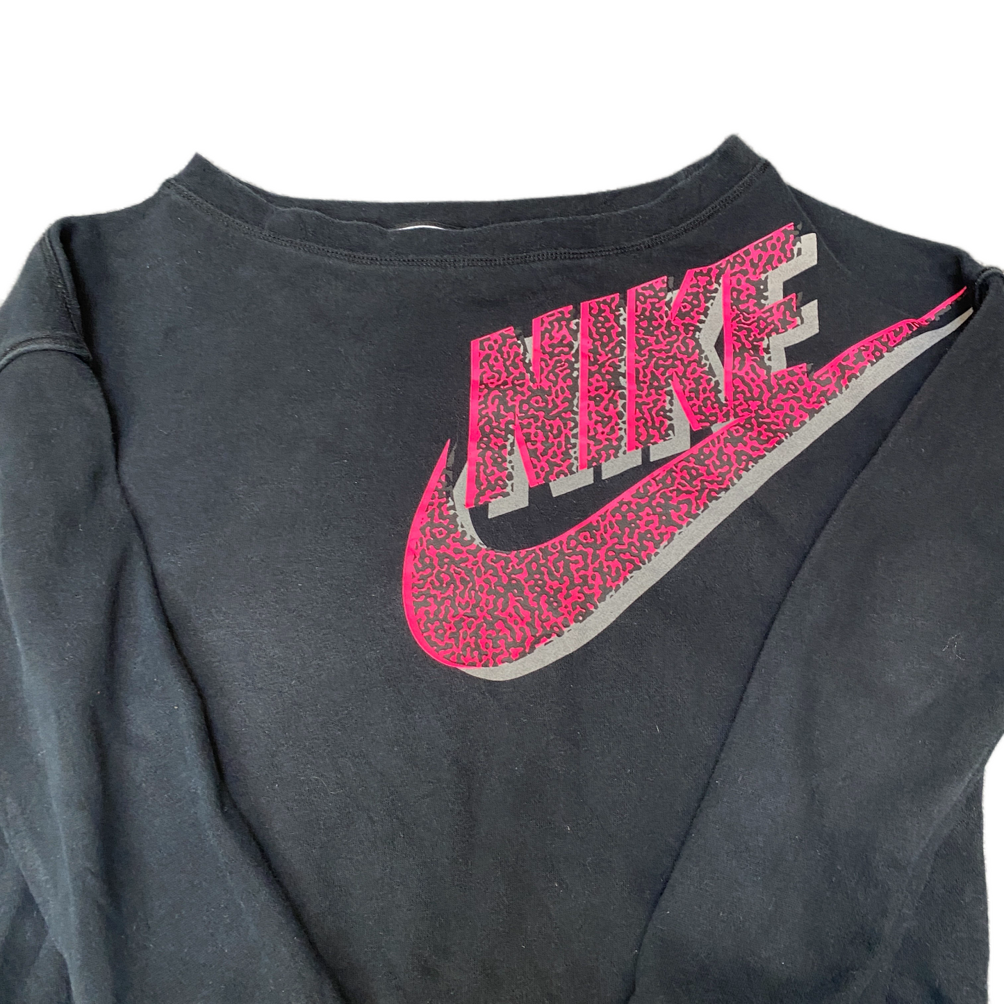 Nike Cropped Sweatshirt Womens L Black Graphic Print Stretch Round Neck Vtg Y2k