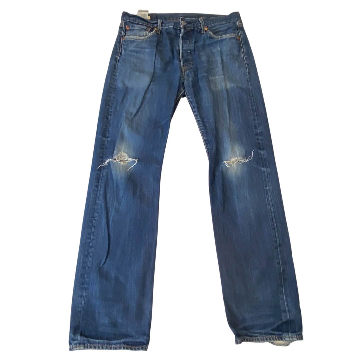 Levi's Jeans Mens 33W 30L Blue Denim Premium 501 Faded Distressed Straight Leg