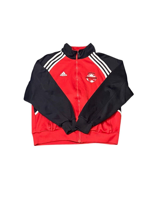 adidas Track Jacket Men Medium Red 3 Stripes Logo Long Raglan Sleeve Full Zipper