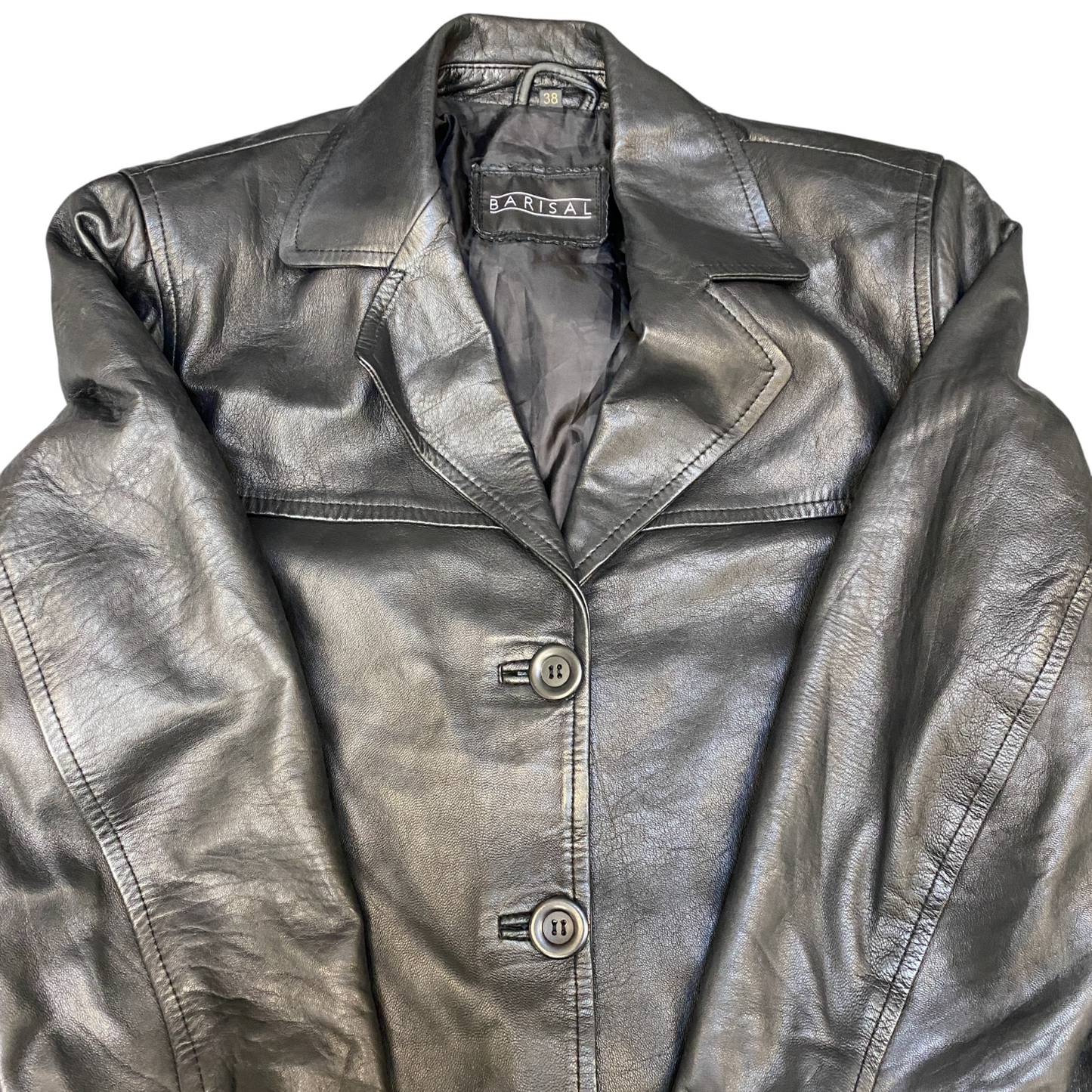 Barisal Leather Blazer Jacket Womens Medium Black Notch Lapel Single Breasted