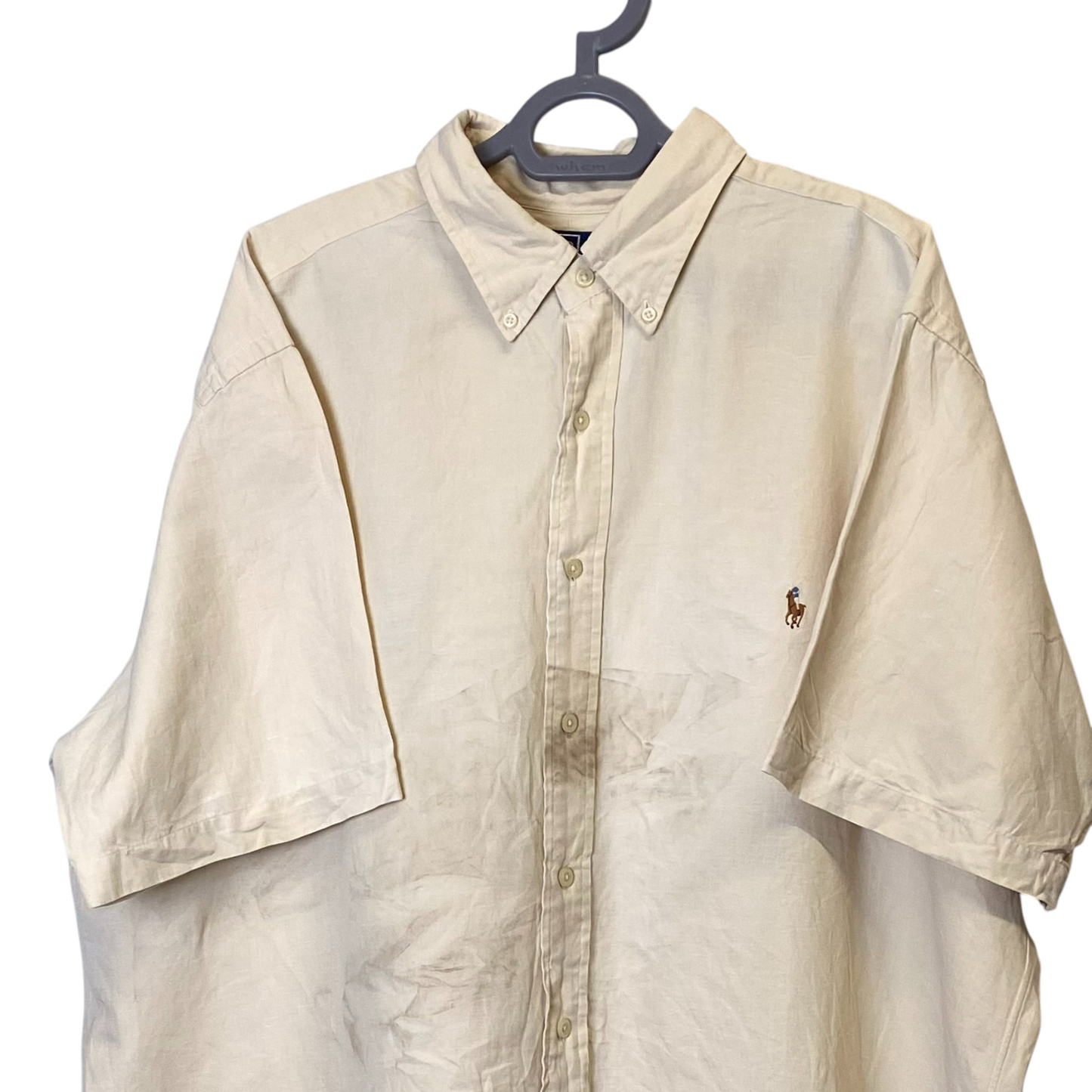 Ralph Lauren Shirt Mens XL Yellow Short Sleeve Casual Small Brown Polo Pony Logo