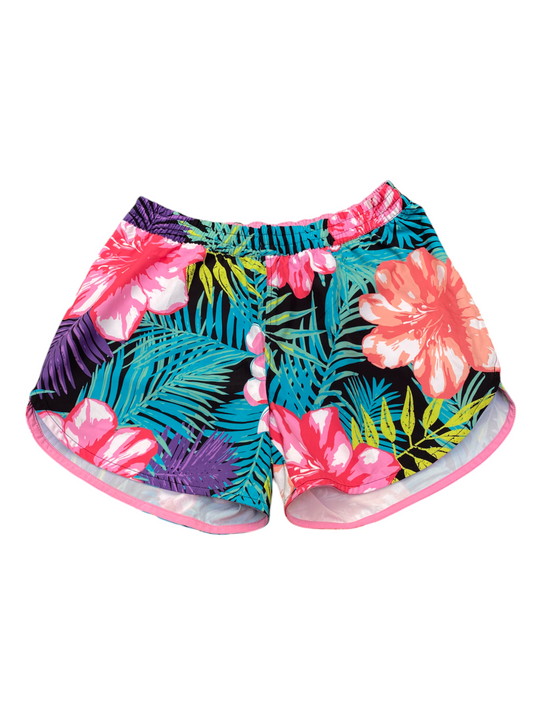 Running Shorts Womens Medium Multicoloured Hawaiian Floral Print Elastic Waist