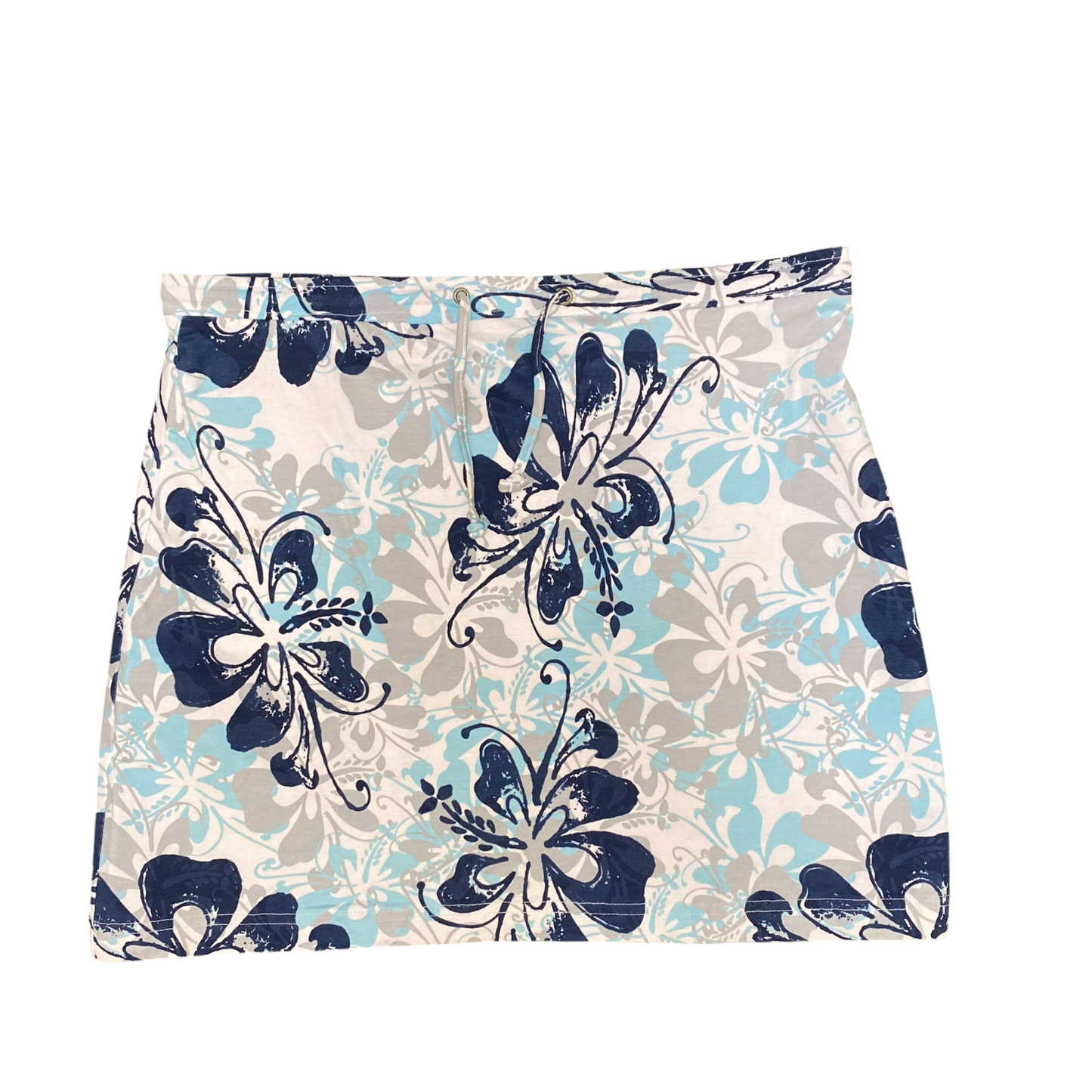 X-Mail Mini Skirt Womens M White Blue Floral Flat Front Outdoor Drawastring