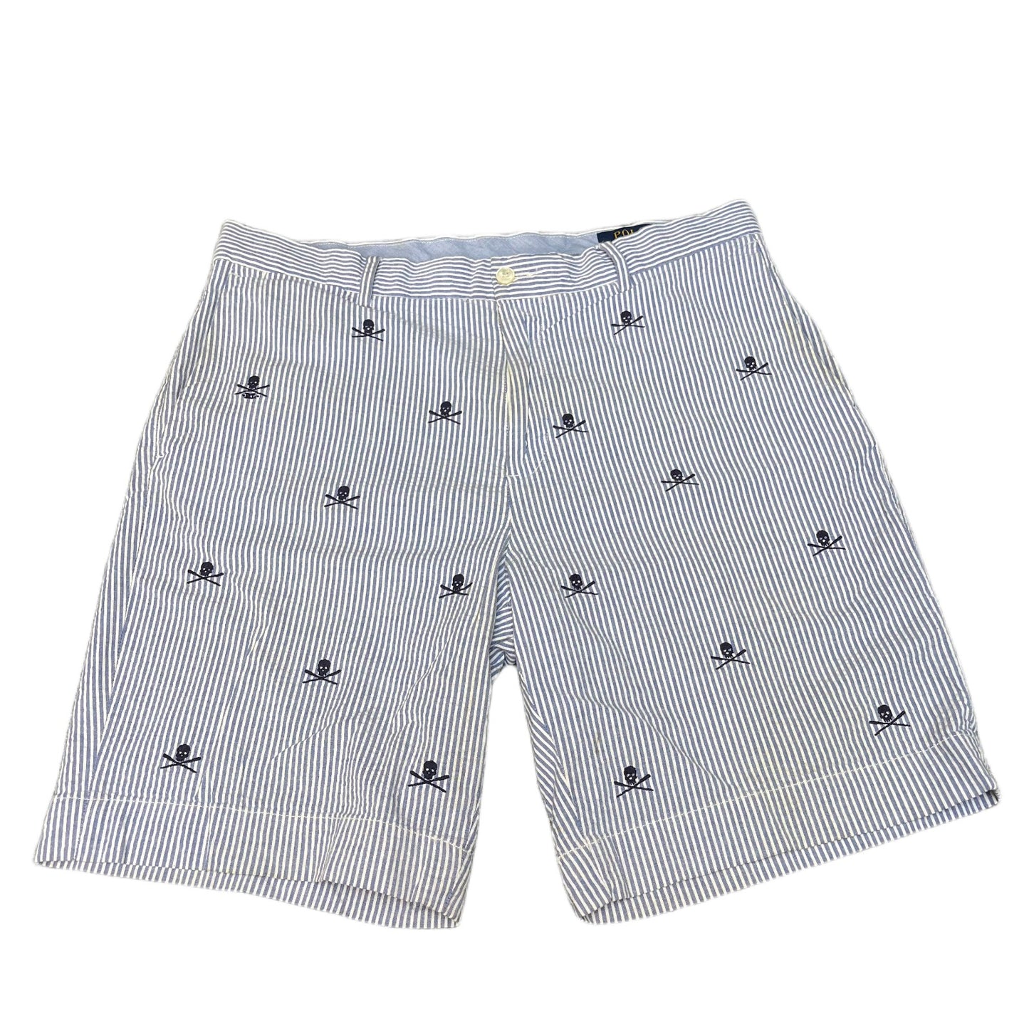Polo Ralph Lauren Shorts Fits as Mens XL 35" Waist Blue White Seersucker Skull