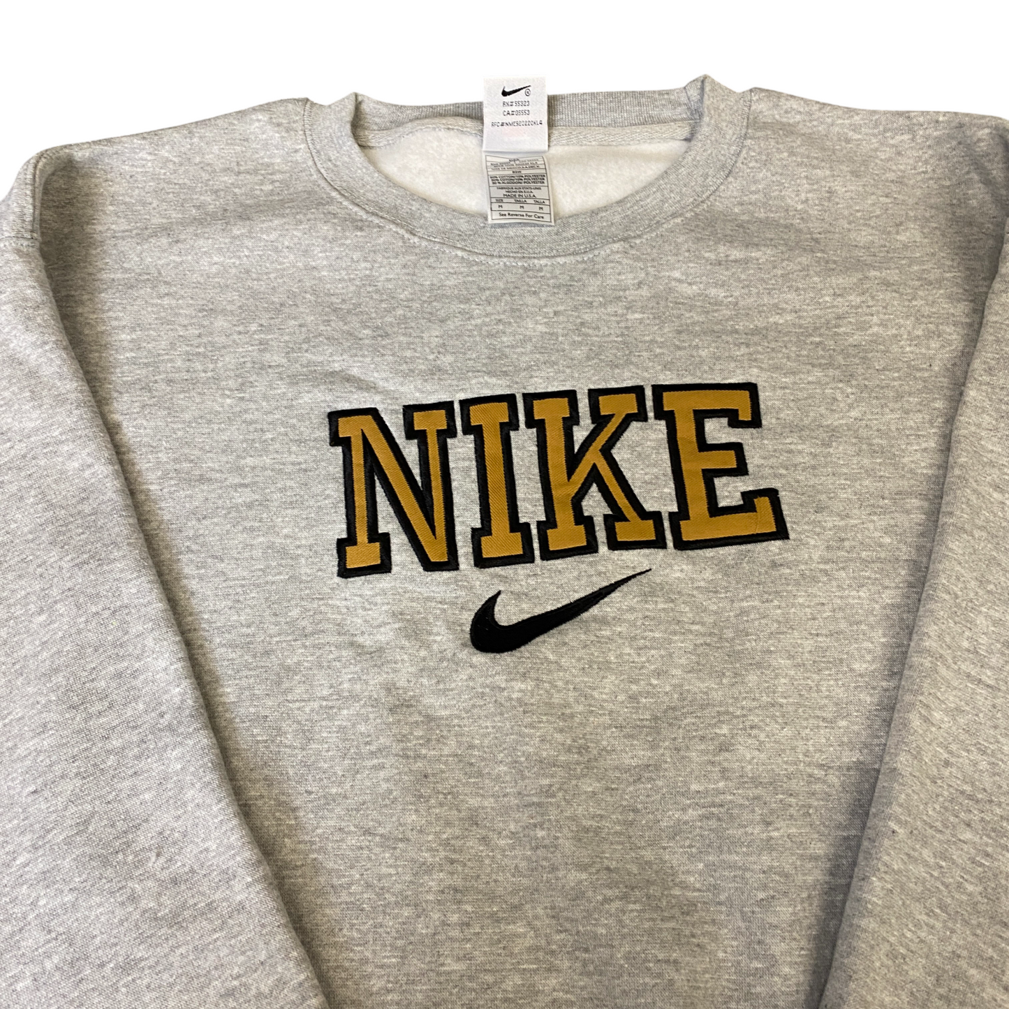 Nike Reworked Sweatshirt Mens Medium Grey Embroidered Spellout Logo Vintage Y2K