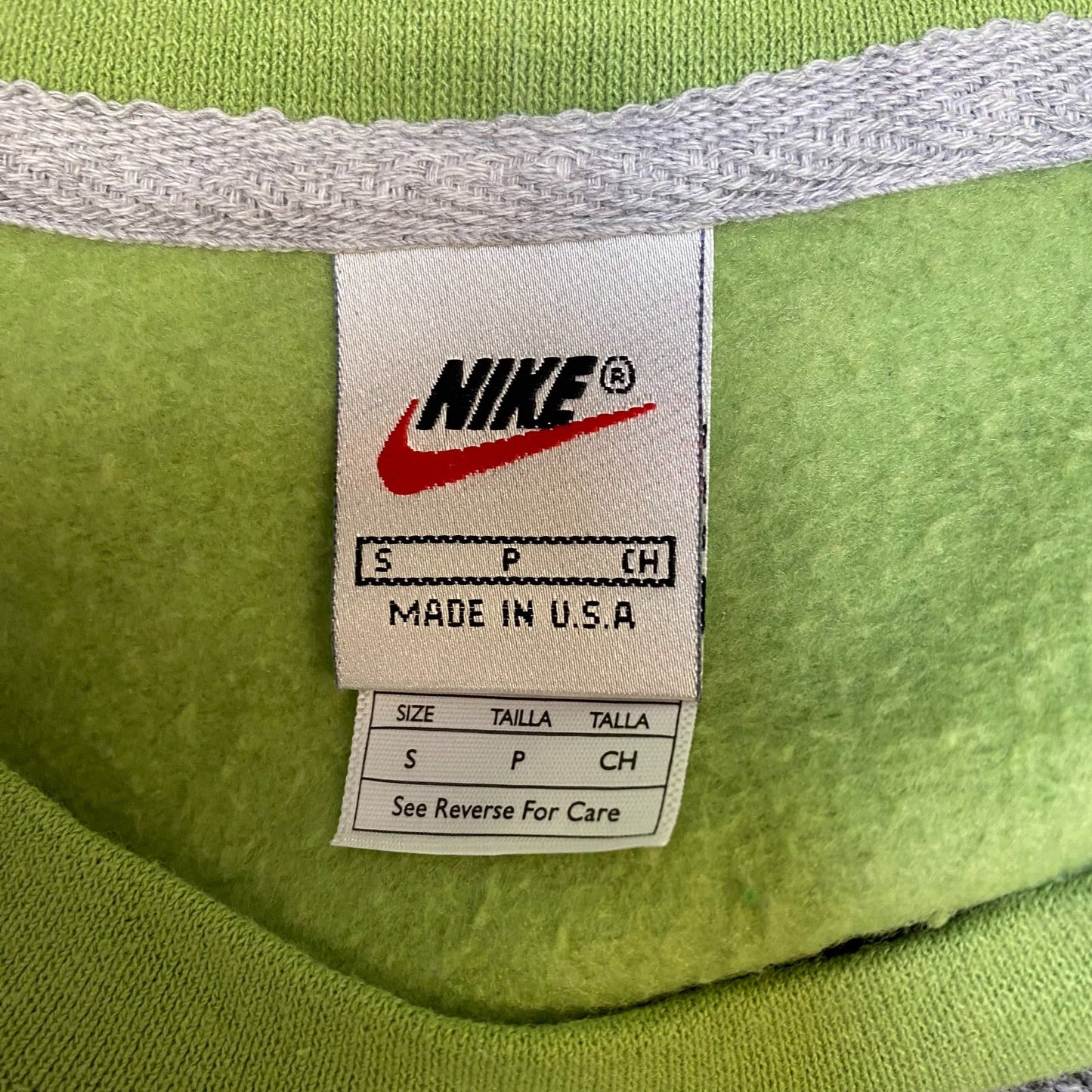 Nike Reworked Sweatshirt Mens S Green Navy Embroidered Spellout Logo Vintage Y2K