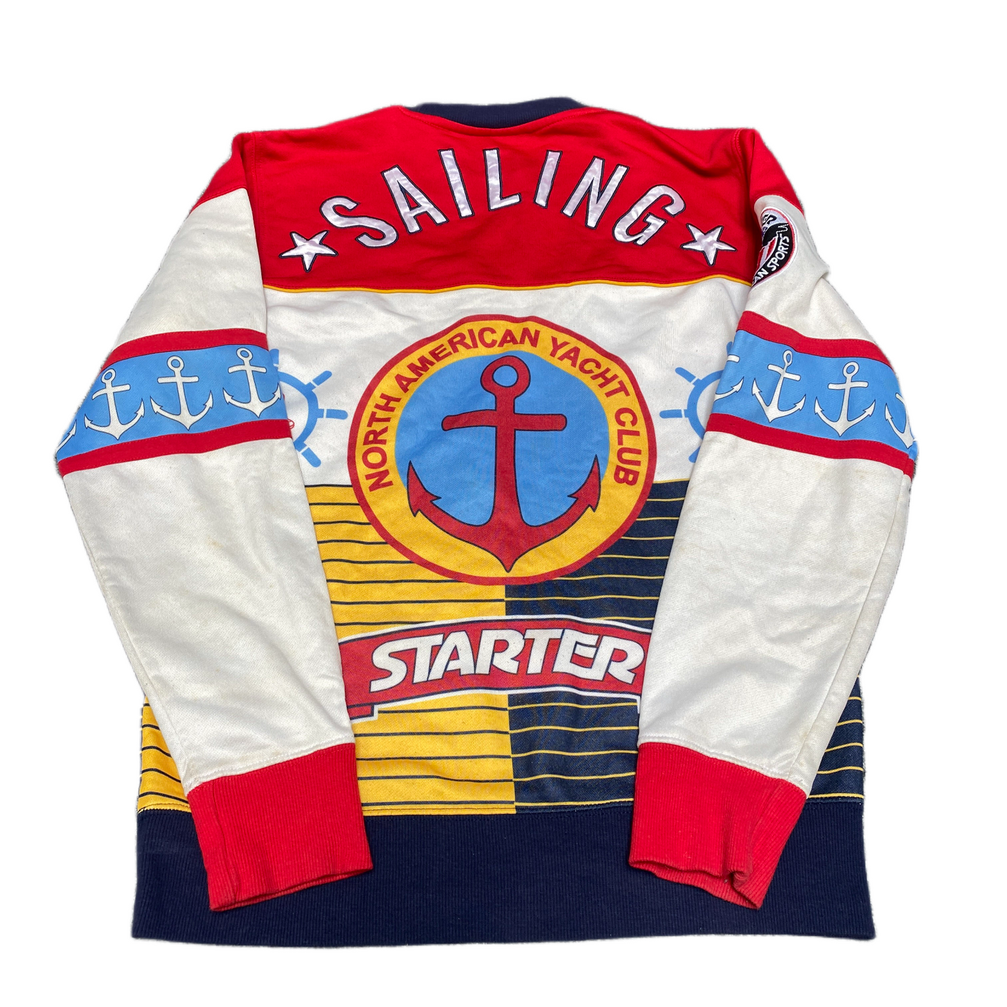 Starter Sweatshirt Mens Small Multi Wind Jamming Sailing Graphic Print Crew Neck