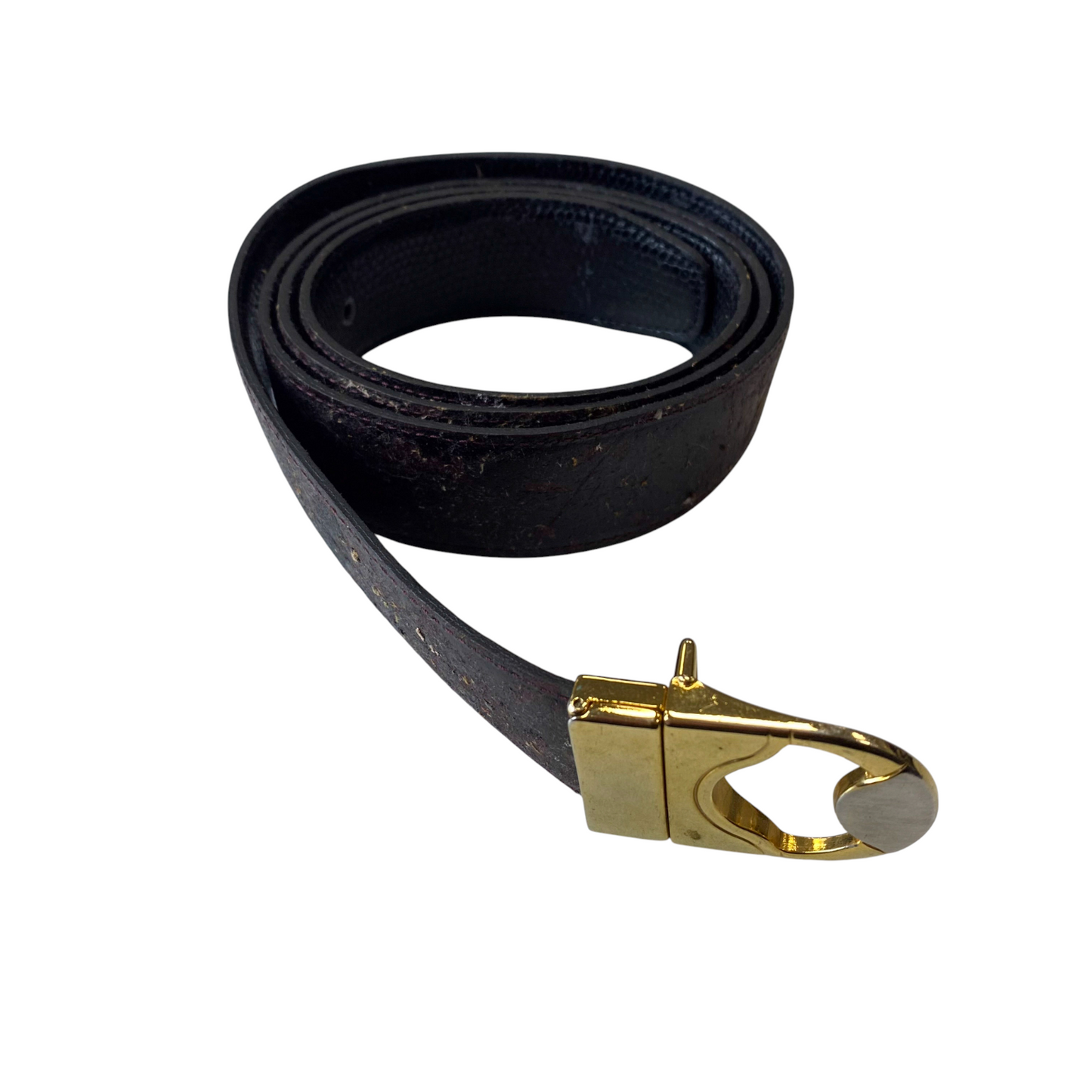 Vintage Womens Casual Waist Belt Black Leather Adjustable Gold Buckle Size 40 in