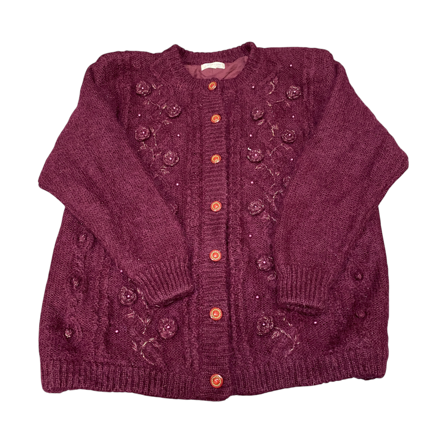 Aller a pieo Elegance Cardiga Jumper Women Large Maroon Long Sleeve Button Front