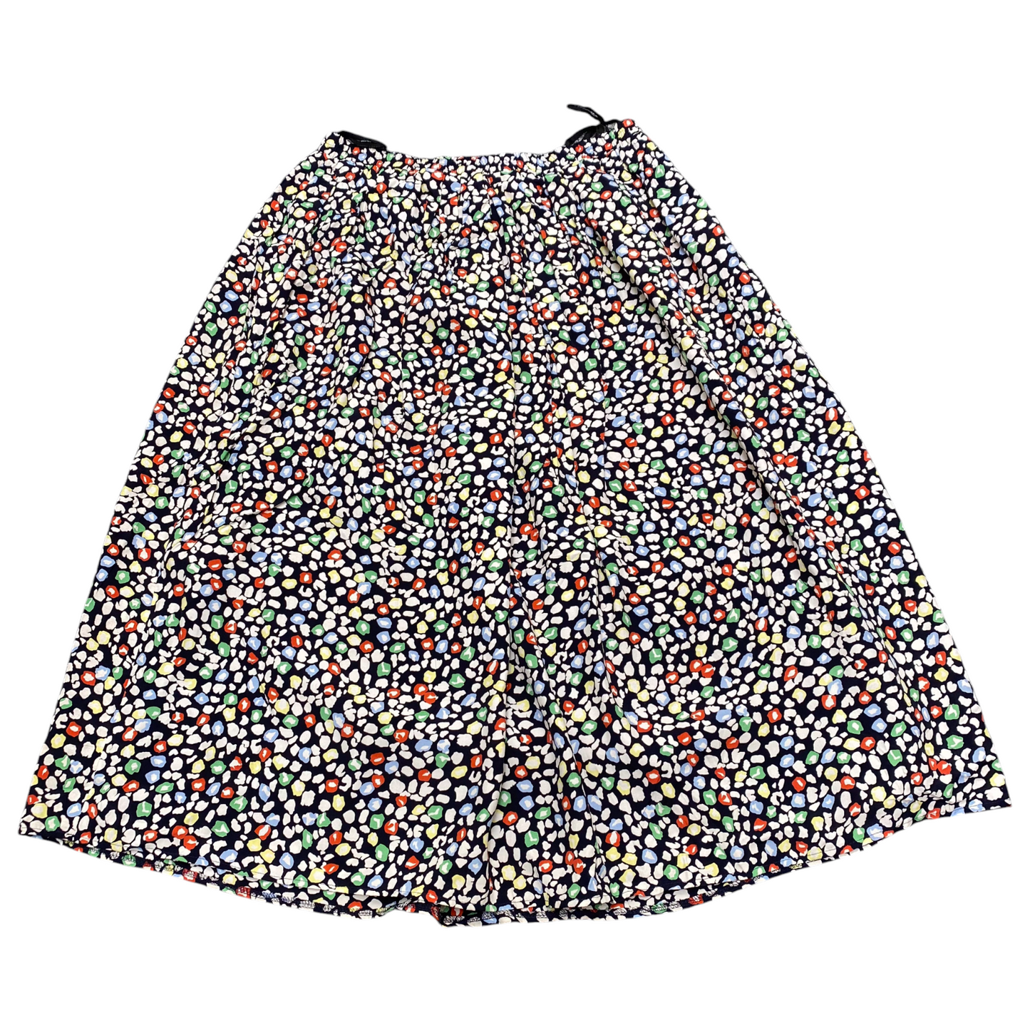 Womens Midi Skirt M Black Floral Print Lined Pleated Elastic Waist Band Pull On