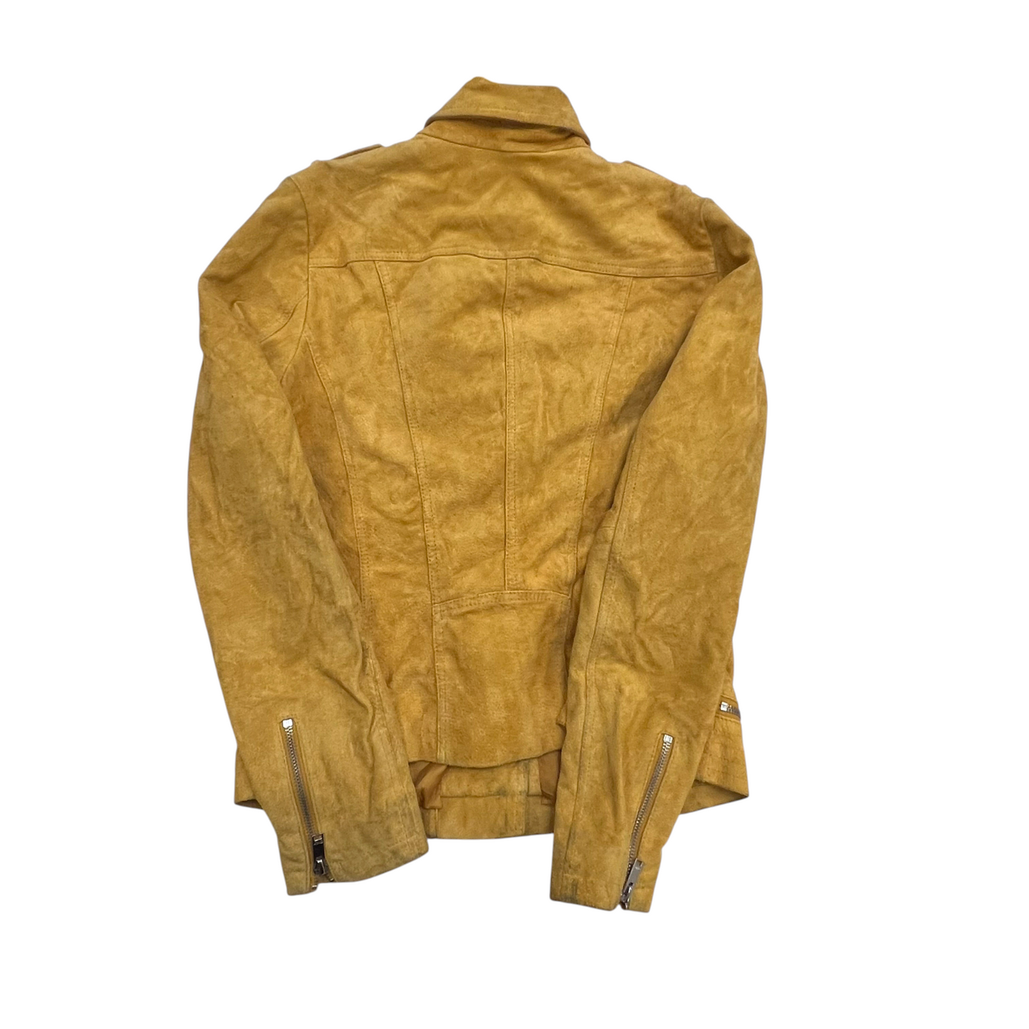 Only Our Story Suede Leather Moto Jacket Womens Small Mustard Asymmetrical Zip