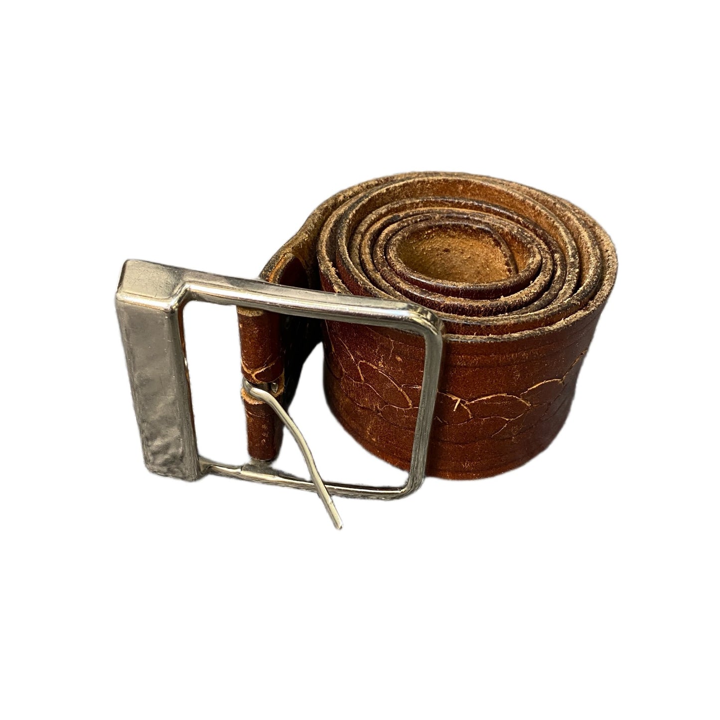 Western Belt Mens Brown Leather Adjustable Rectangular Silver Buckle 41.5 Inches