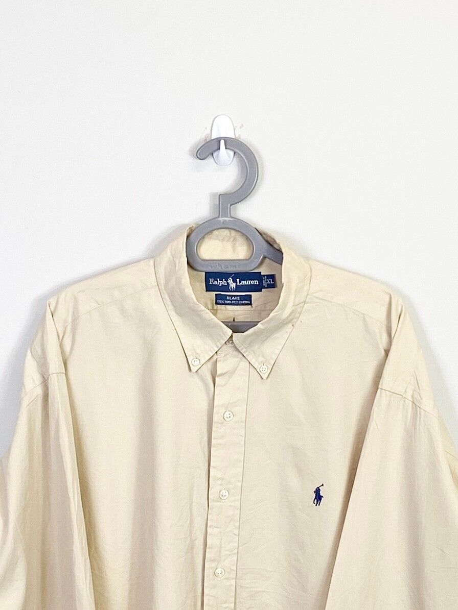 Ralph Lauren Shirt Mens XL Brown Blake Two-Ply Cotton Small Blue Polo Pony Logo