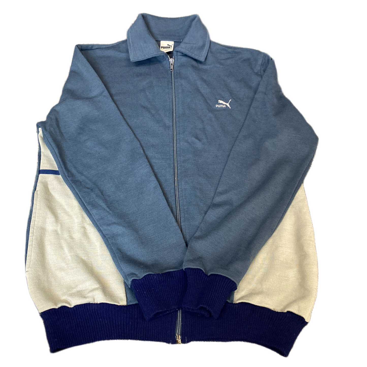 PUMA Track Jacket Womens Large Blue White Embroidered Logo Collared Full Zip
