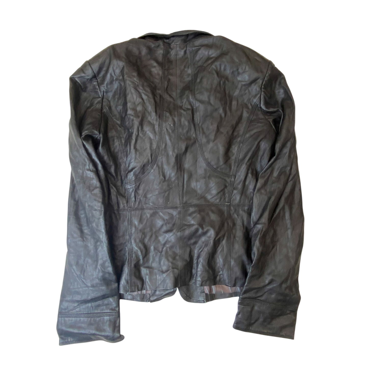 Deyiren Blazer Jacket Womens Small Black Genuine Leather Single Breasted Notch