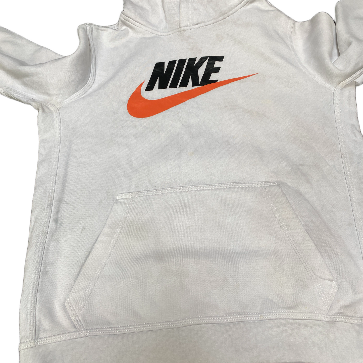 Nike Hoodie Womens Medium White Graphic Fleece Lined Standard Fit Raglan Sleeve