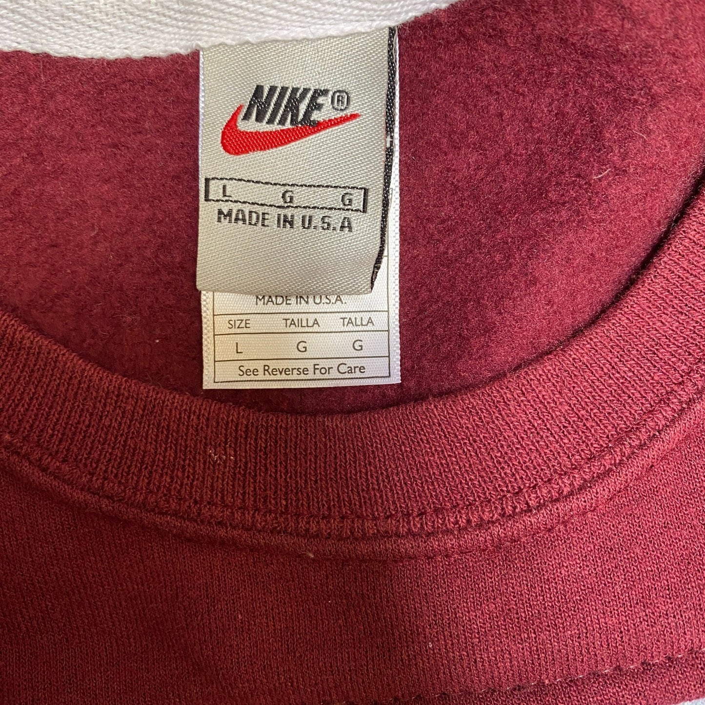 Nike Reworked Sweatshirt Men L Maroon Blue Embroidered Spellout Logo Vintage Y2K