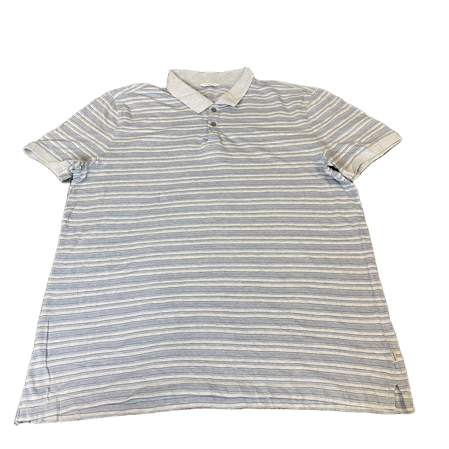 Calvin Klein Polo Shirt Mens M Grey Striped Slim Fit Golf Performance Popover