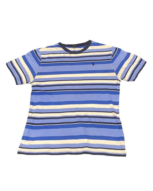 Ralph Lauren T-Shirt Blue Striped Womens XL Front Logo