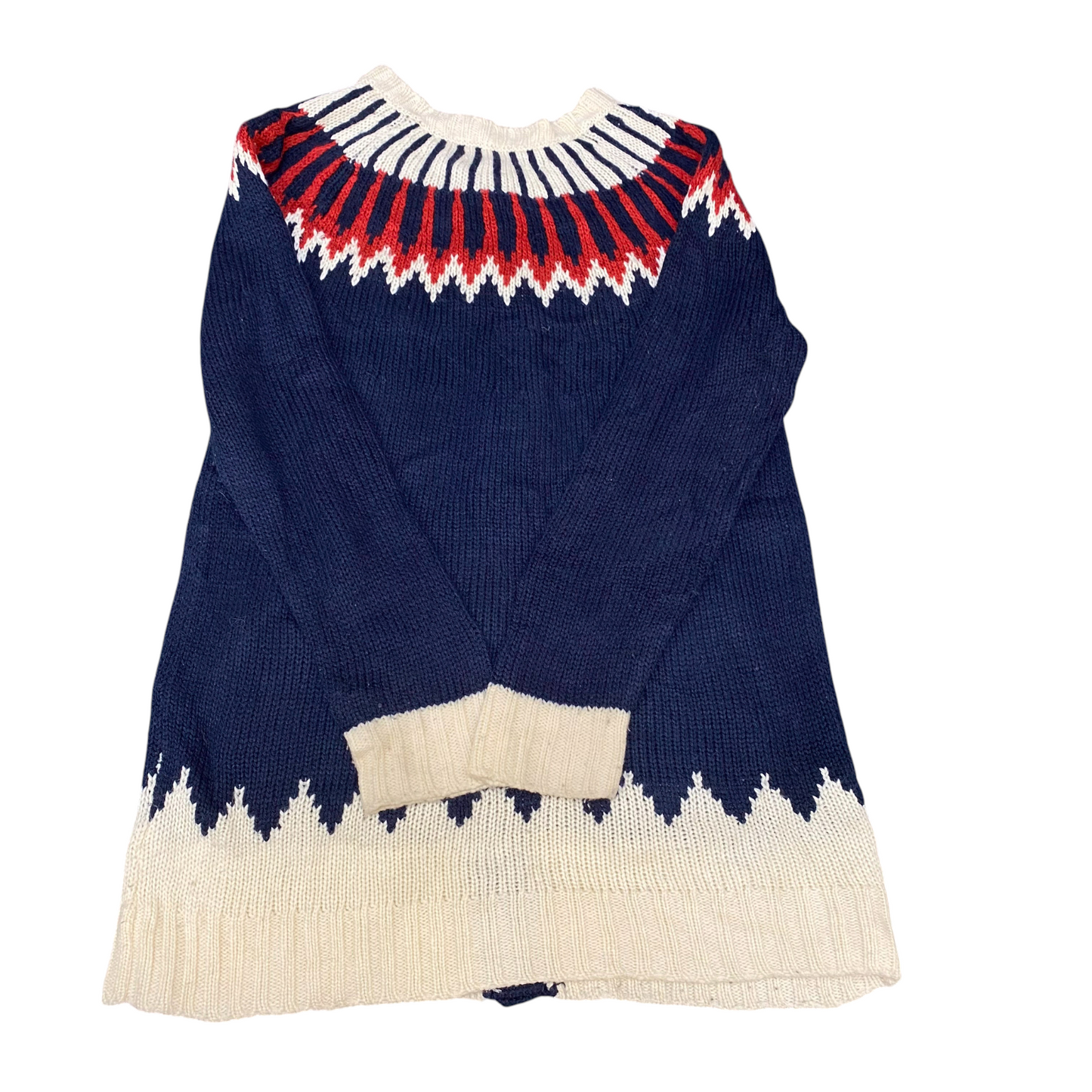 On The Couch Cardigan Womens Small Blue White Brown Fair Isle Knit Long Sleeve