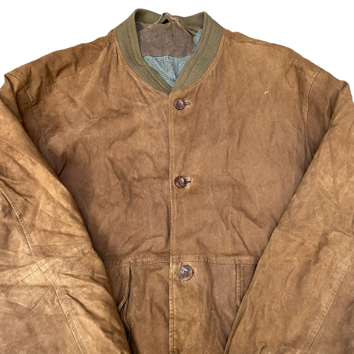 Genuine Leather Clothes by R&G Bomber Jacket Men Medium Brown Lined Button Front