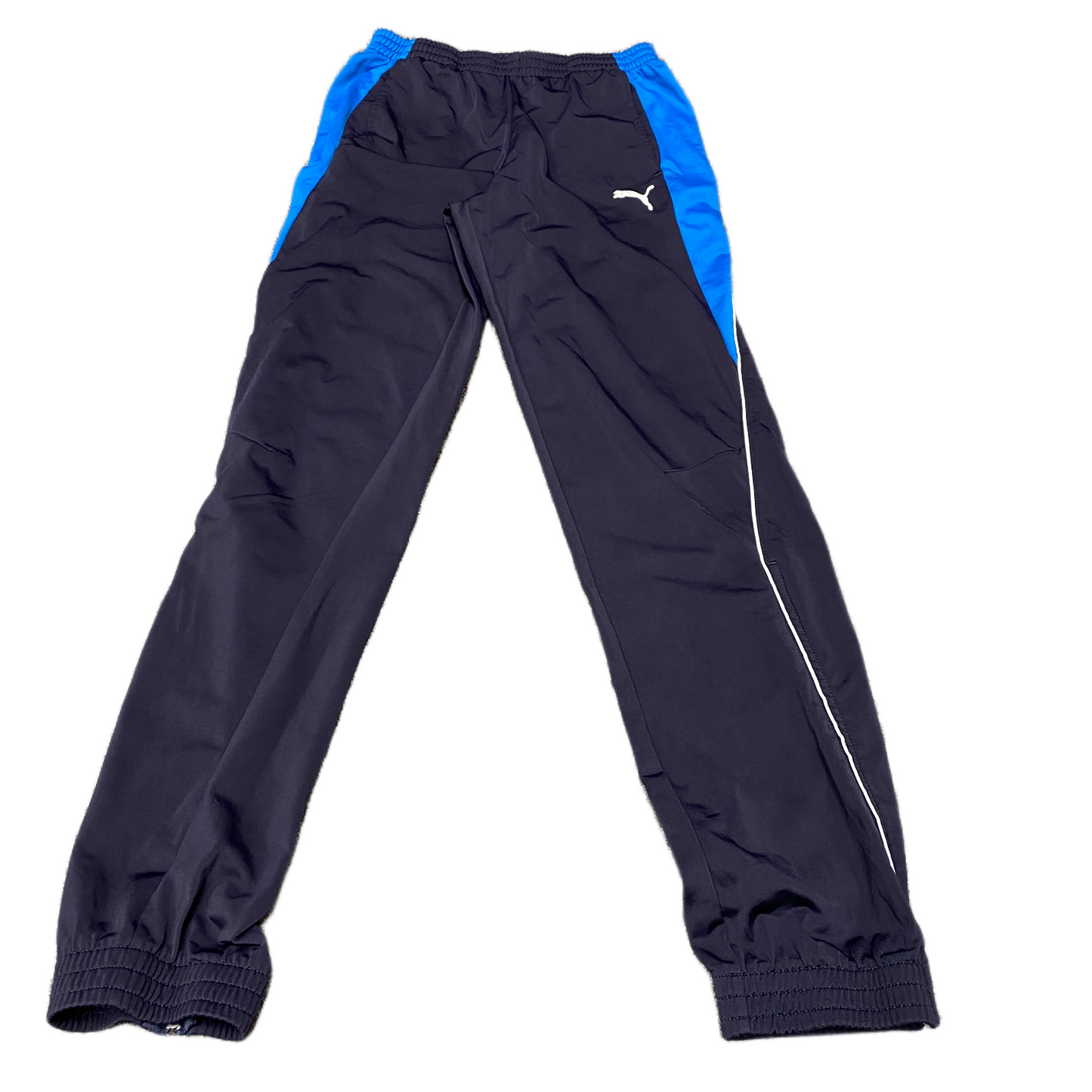 PUMA Joggers Fits as Womens 25" Waist Black Blue Ankle Zip Tapered Leg Trousers