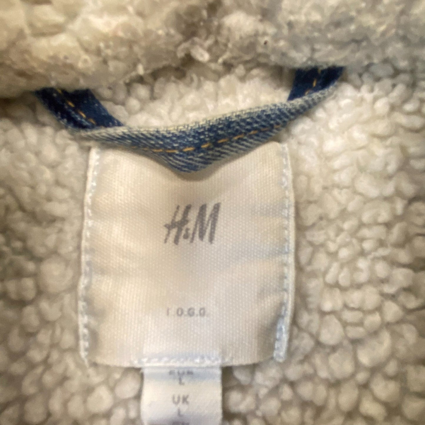 H&M Trucker Jacket Mens L Blue Denim Stone Wash Sherpa Lined Collar Button Front