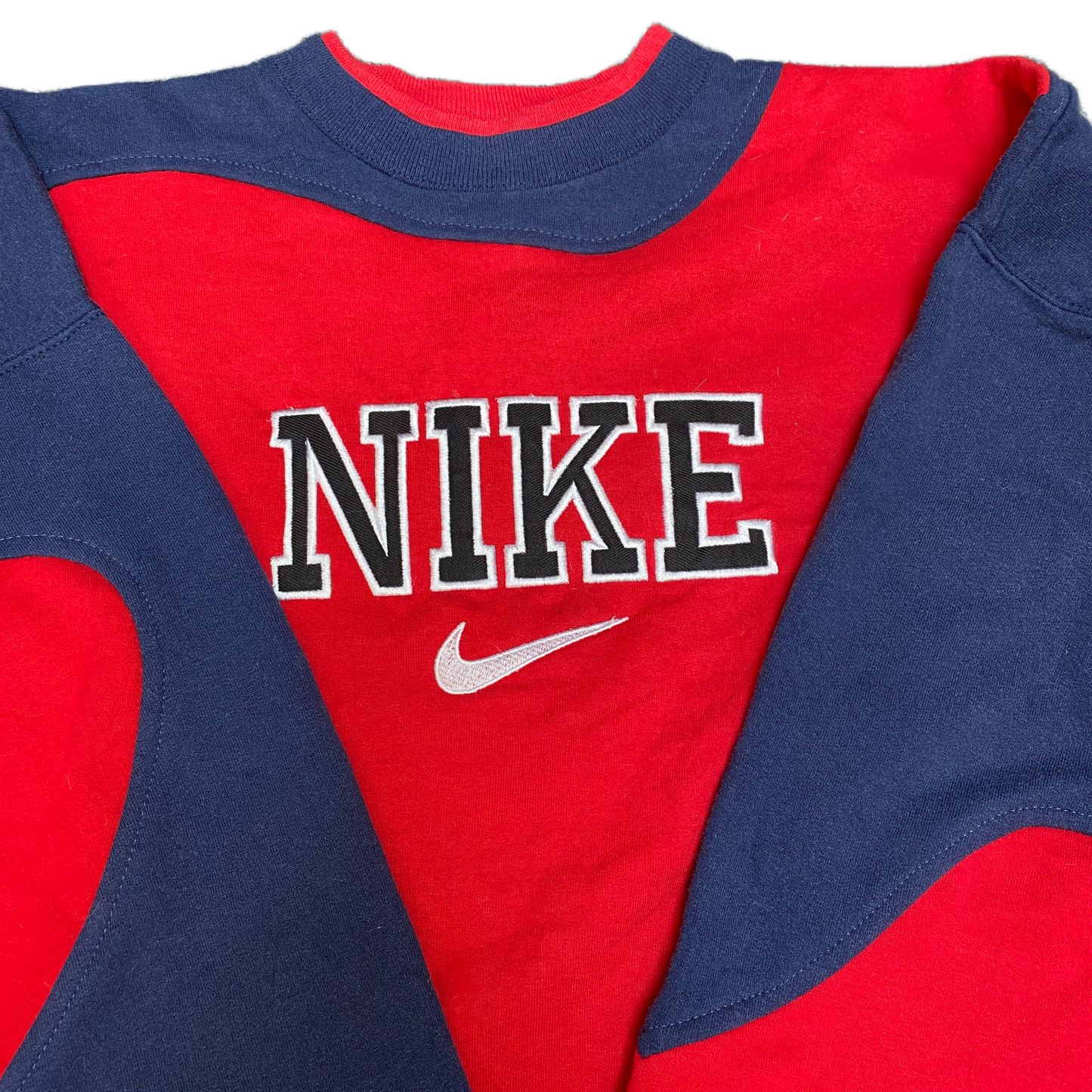 Nike Reworked Sweatshirt Mens XL Blue Red Embroidered Spellout Logo Vintage Y2K