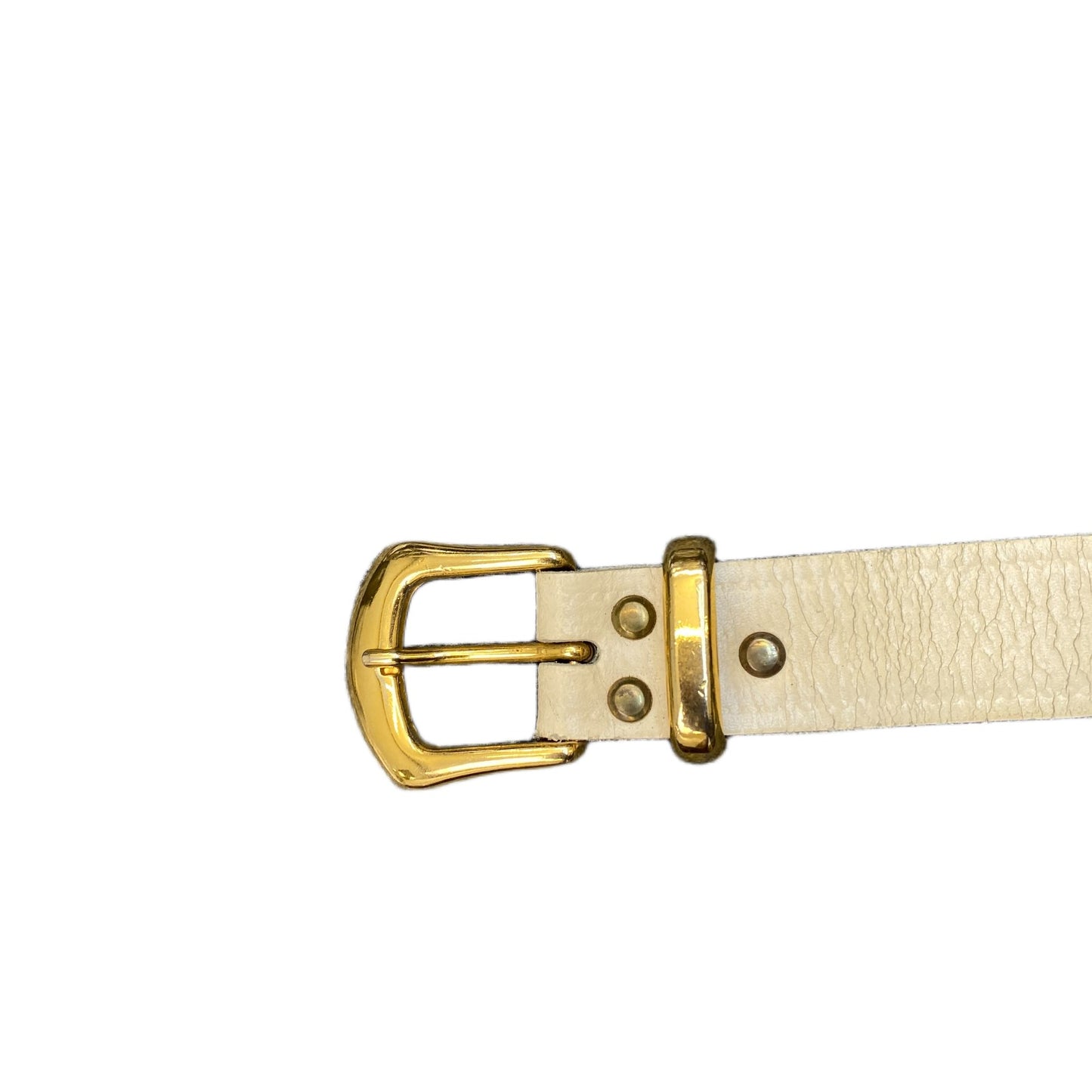 Waist Belt Mens Ivory Leather Adjustable Gold Tone Pin Buckle 35 Inches