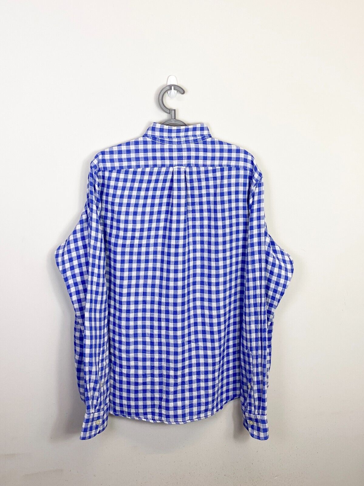 Ralph Lauren Shirt Mens L Blue Checkered Untucked Fit Blue Small Polo Pony Logo