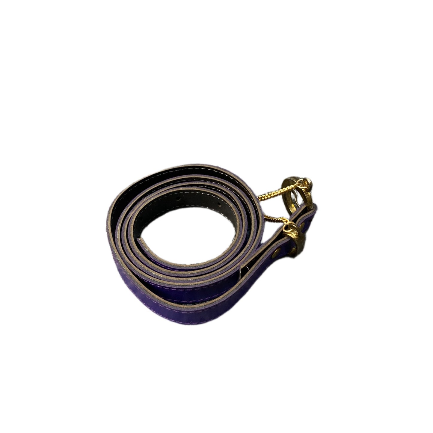 Waist Belt Womens Purple Leather Brass  Gold Tone Chain Loop Buckle 36.5 Inches