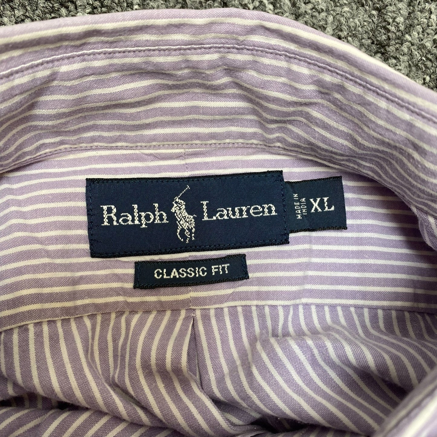 Ralph Lauren Shirt Mens XL White Purple Stripe Classic Fit Button Down Pony Logo