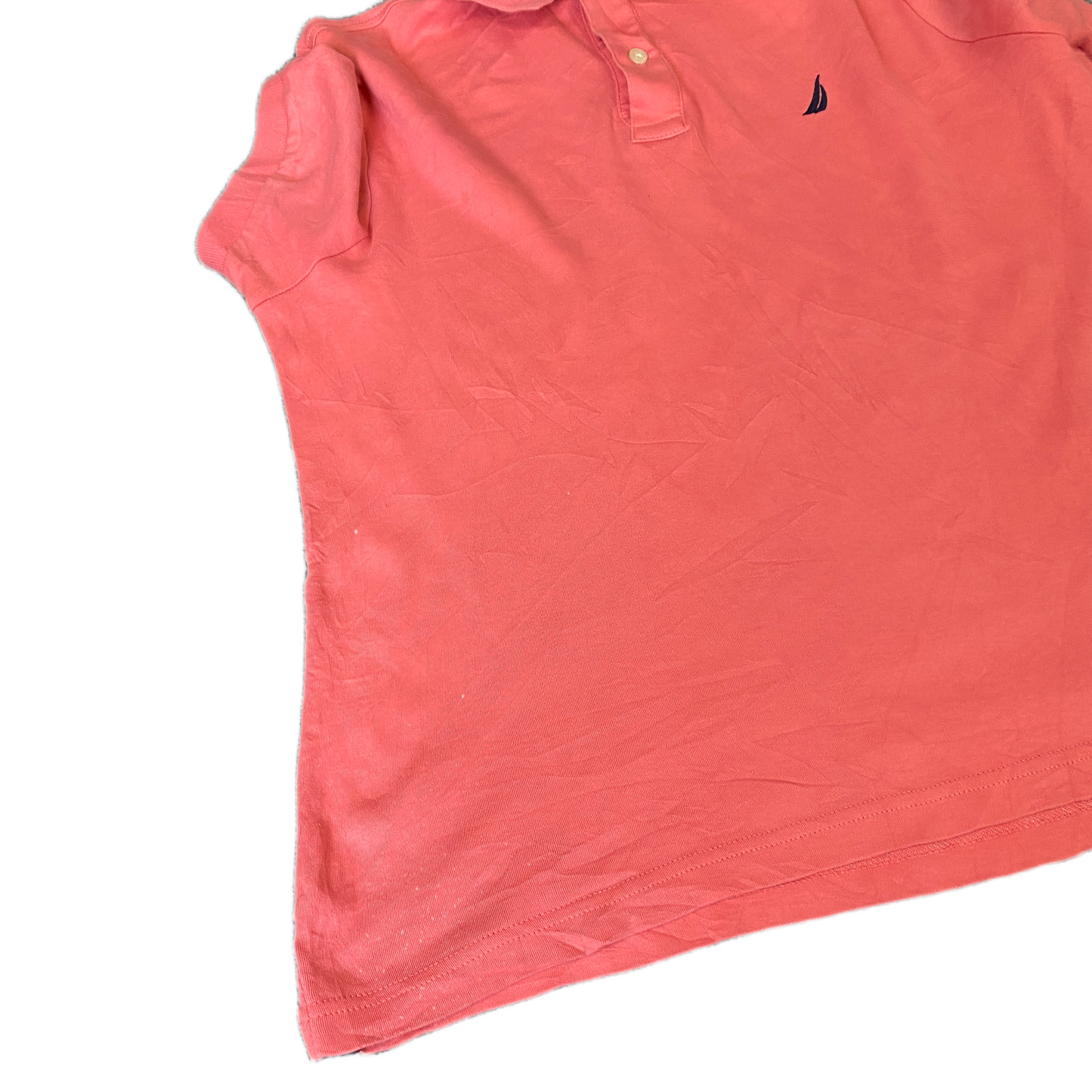 Nautica Polo Shirt Womens M Coral Pink Slim Fit Short Sleeve Collared Popover