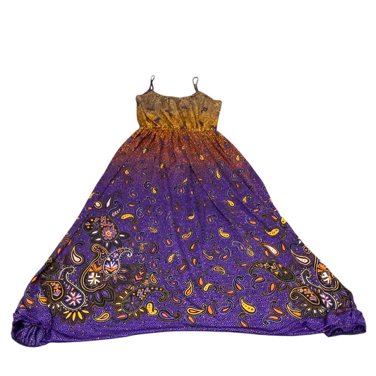 Long Maxi Dress Womens S Multi Velvet Paisley Print Pleated Spaghetti Straps