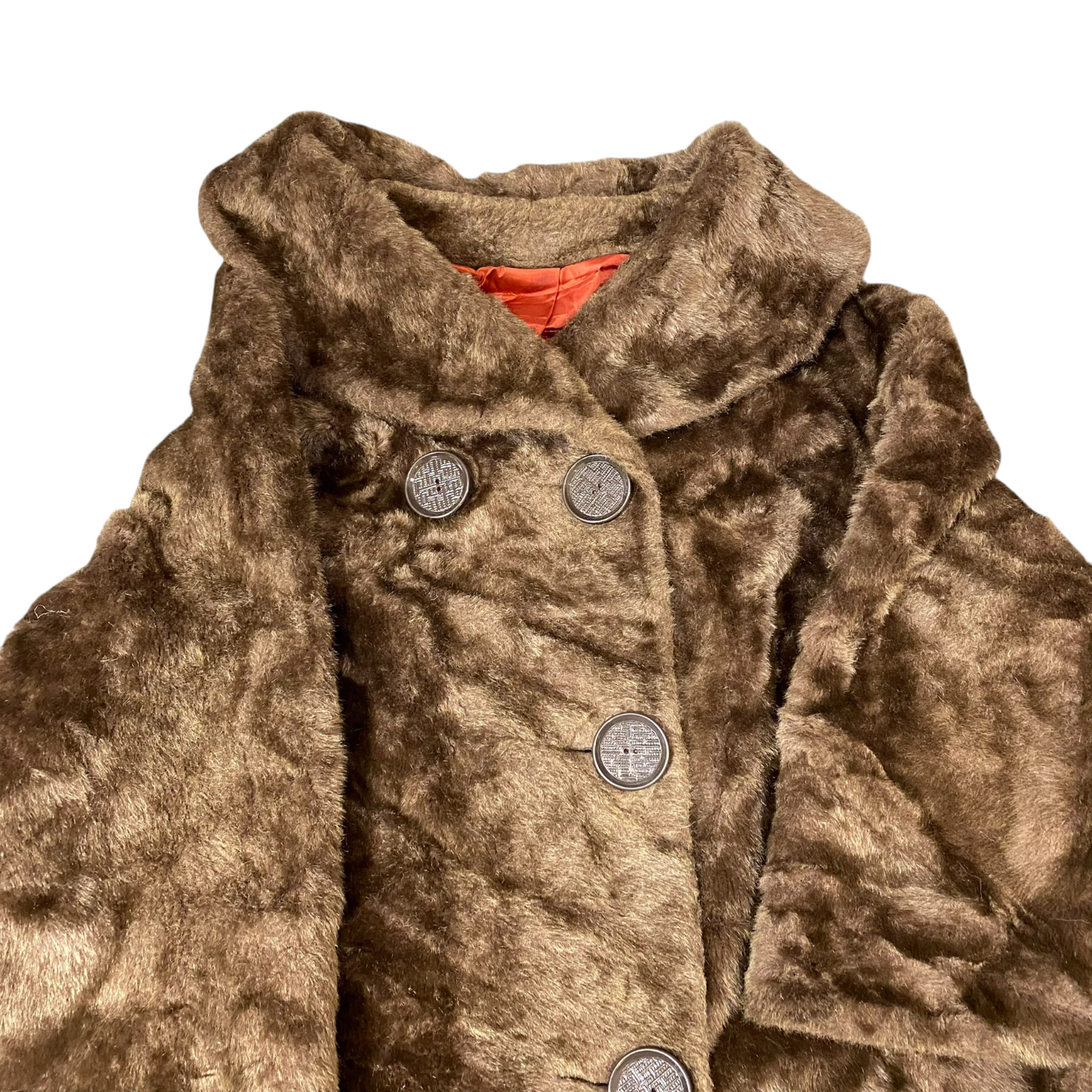 Womens Faux Fur Jacket Large Brown Lined Plush Warm Winter Collared Button Front