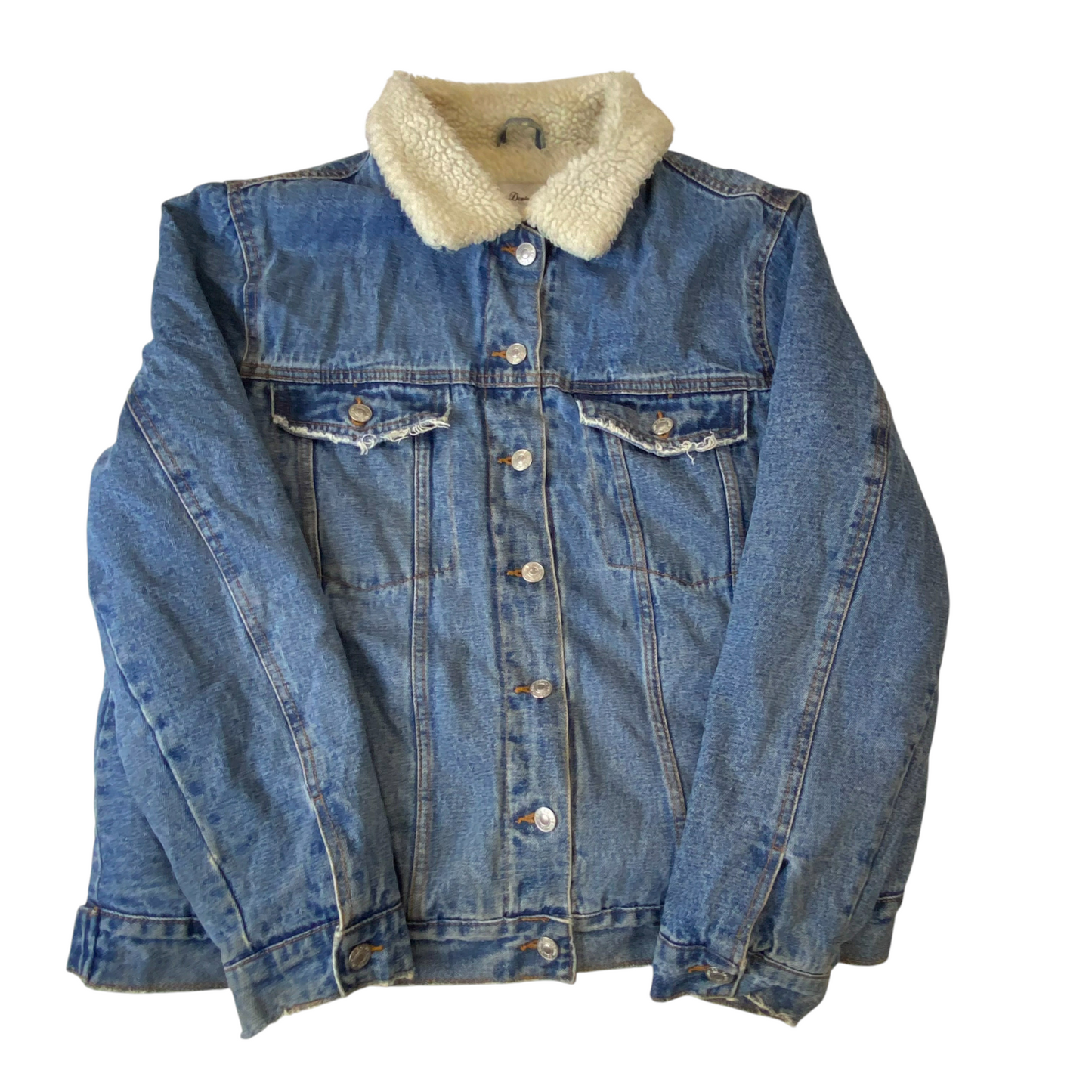 Denim & Co. Trucker Jacket Womens L Blue Cozy Sherpa Lined Collared Button Up